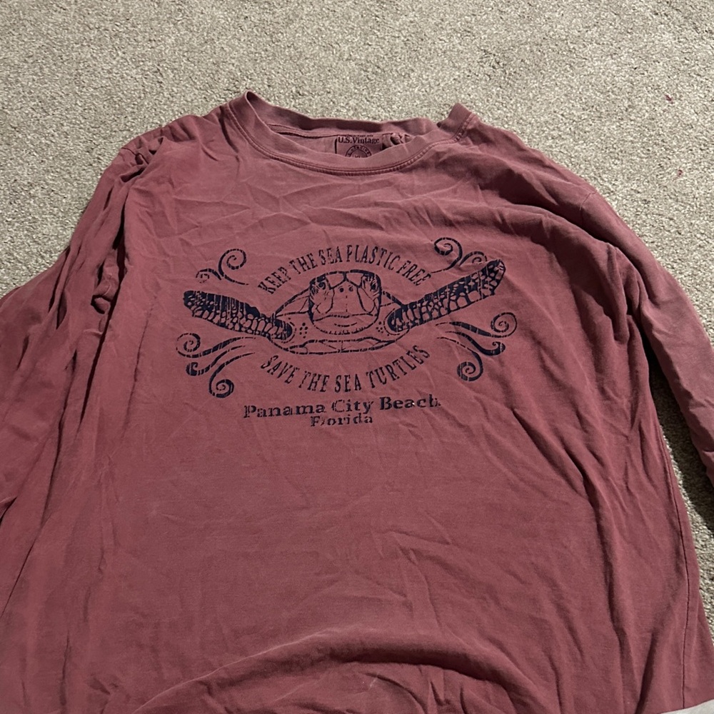Vintage Maroon Sea Turtle Long Sleeve Tee